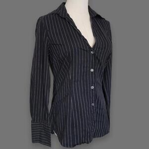 SOLD- Black/White Striped Button-Down Blouse, Women's S